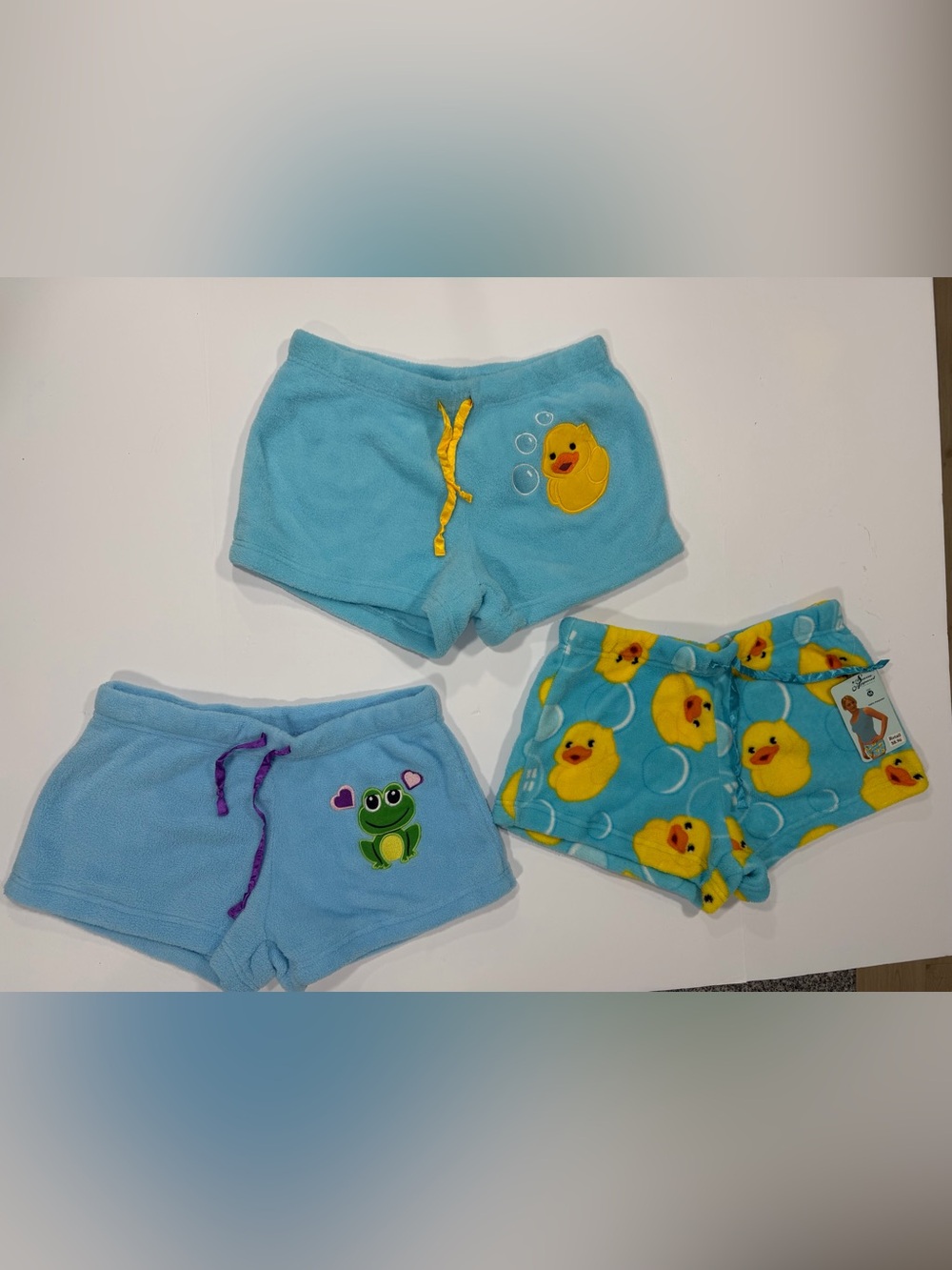 Blue Plush Women’s Shorts with Duck and Frog Details